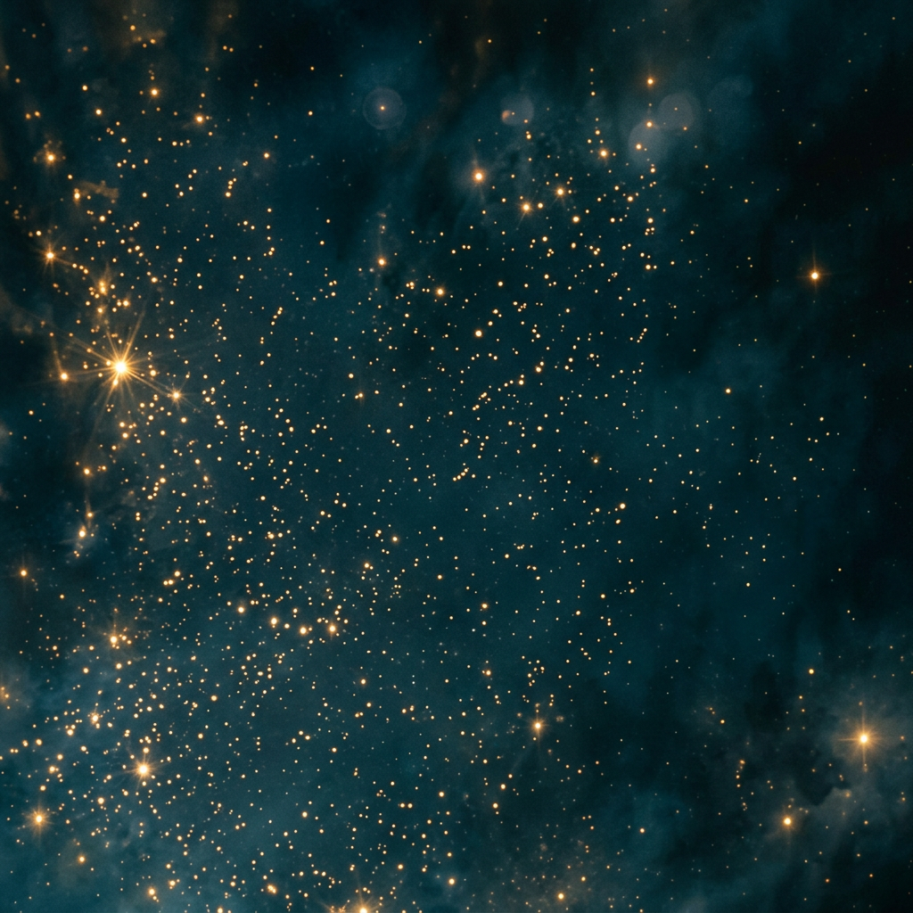 Golden starlight against a deep teal night sky